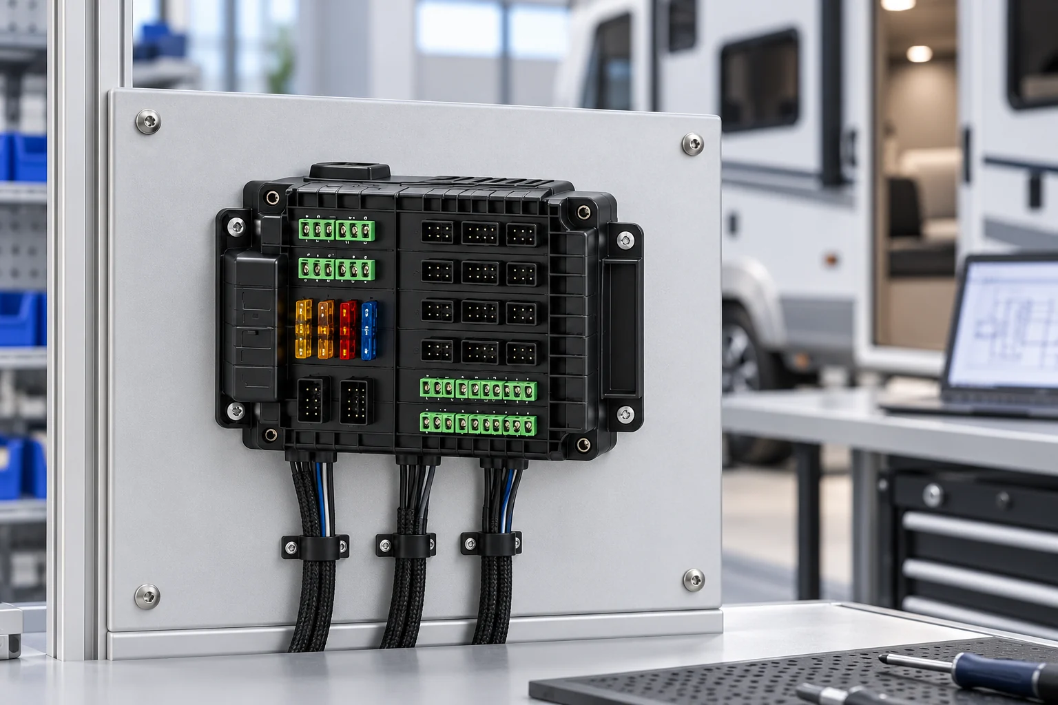 AOMOSUR RV smart control module on a clean engineering integration panel